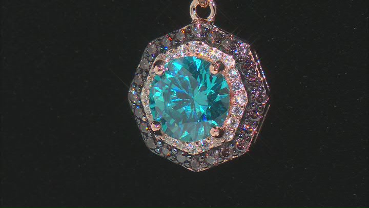Blue, Brown, And White Cubic Zirconia 18k Rose Gold Over Sterling Silver Pendant With Chain 3.65ctw Video Thumbnail