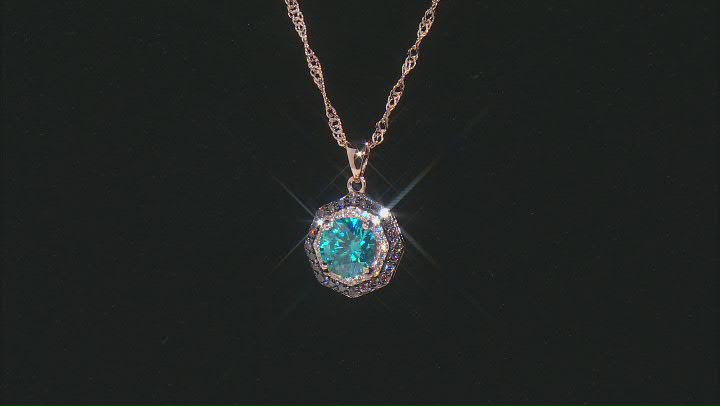 Blue, Brown, And White Cubic Zirconia 18k Rose Gold Over Sterling Silver Pendant With Chain 3.65ctw Video Thumbnail