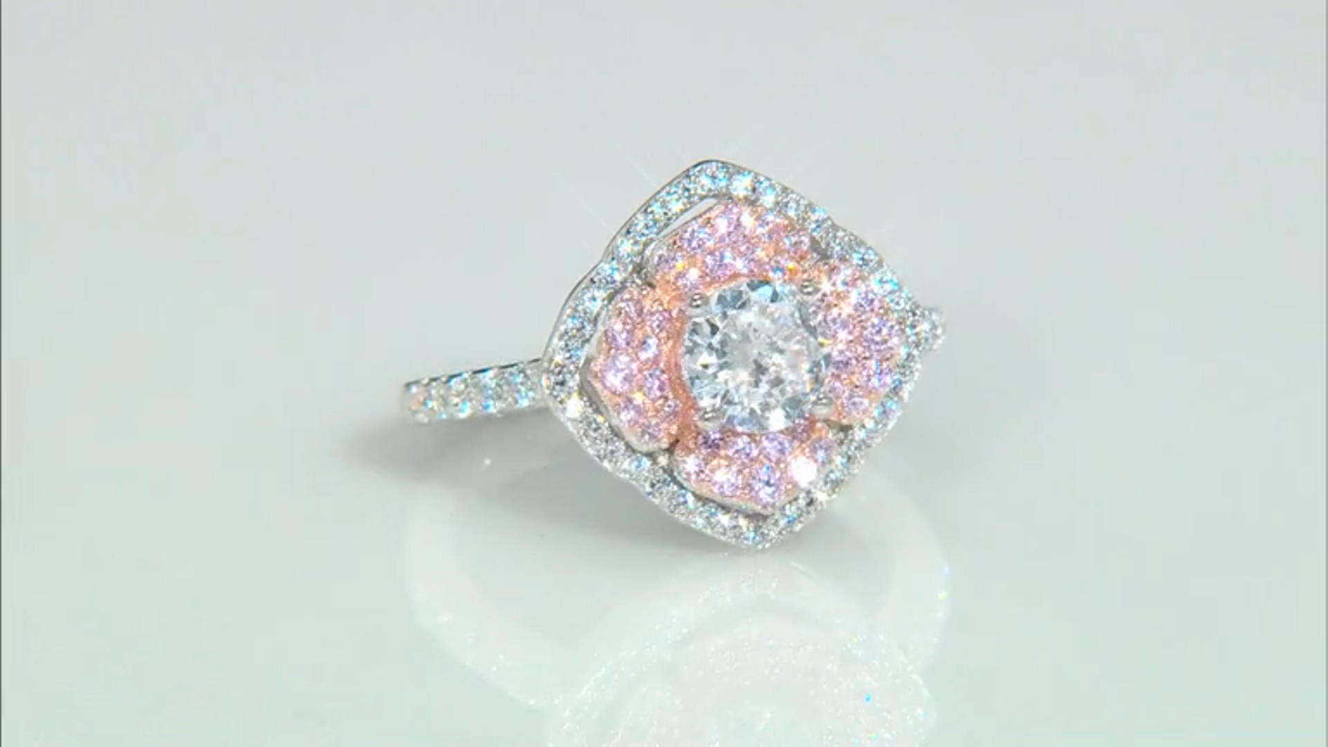 Pink and White Cubic Zirconia Rhodium Over Sterling Silver Ring 2.02ctw Video Thumbnail