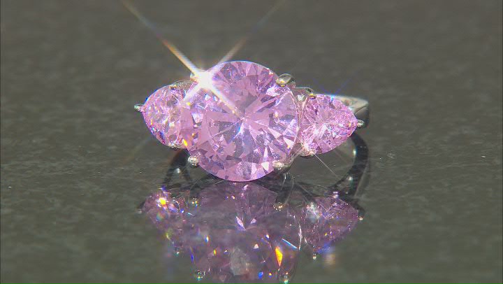 Pink Cubic Zirconia Rhodium Over Sterling Silver Ring 12.23ctw Video Thumbnail