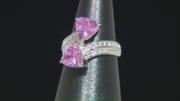 Pink And White Cubic Zirconia Rhodium Over Sterling Silver Ring 6.65ctw Video Thumbnail