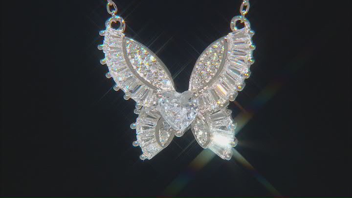 White Cubic Zirconia Rhodium Over Sterling Silver Butterfly Necklace 2.03ctw Video Thumbnail
