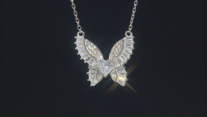 White Cubic Zirconia Rhodium Over Sterling Silver Butterfly Necklace 2.03ctw Video Thumbnail
