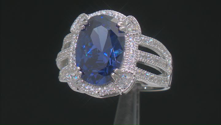 Blue And White Cubic Zirconia Rhodium Over Sterling Silver Ring 7.41ctw Video Thumbnail