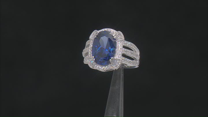 Blue And White Cubic Zirconia Rhodium Over Sterling Silver Ring 7.41ctw Video Thumbnail