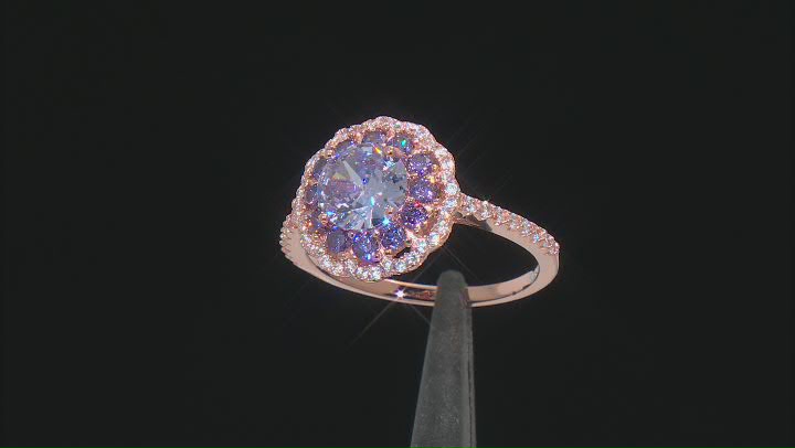 Lavender, Purple And White Cubic Zirconia 18k Rose Gold Over Sterling Silver Ring 3.10ctw Video Thumbnail