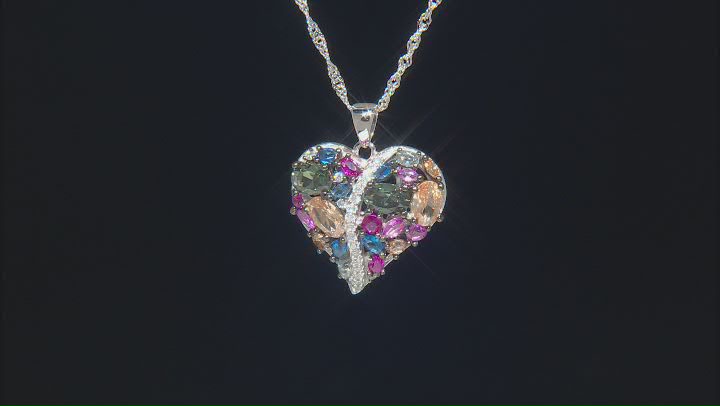 Multi-Gemstone Simulants Rhodium Over Sterling Silver Heart Pendant With Chain 4.10crw Video Thumbnail