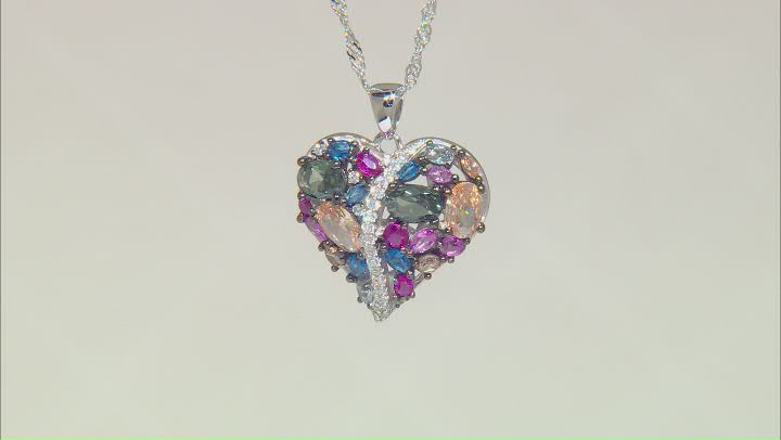 Multi-Gemstone Simulants Rhodium Over Sterling Silver Heart Pendant With Chain 4.10crw Video Thumbnail