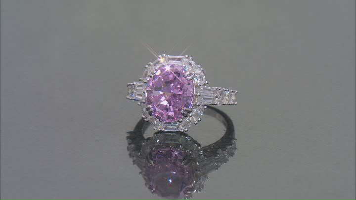 Pink And White Cubic Zirconia Rhodium Over Sterling Silver Fire Cut Ring Video Thumbnail