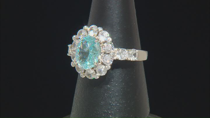 Blue And White Cubic Zirconia Rhodium Over Sterling Silver Fire Cut Ring 7.22ctw Video Thumbnail