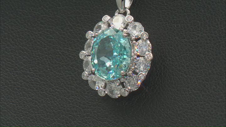Blue And White Cubic Zirconia Rhodium Over Silver Fire Cut Pendant With Chain Video Thumbnail