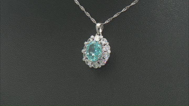 Blue And White Cubic Zirconia Rhodium Over Silver Fire Cut Pendant With Chain Video Thumbnail