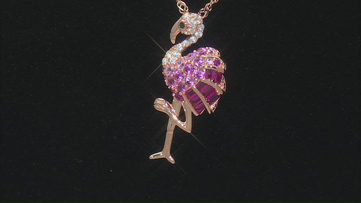 Multi-Gem Simulants 18K Rose Gold Over Sterling Silver Flamingo Pendant with Chain 1.35ctw Video Thumbnail