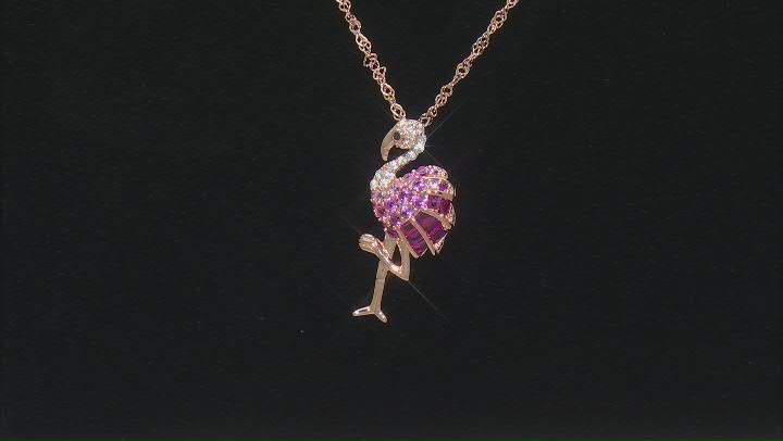 Multi-Gem Simulants 18K Rose Gold Over Sterling Silver Flamingo Pendant with Chain 1.35ctw Video Thumbnail