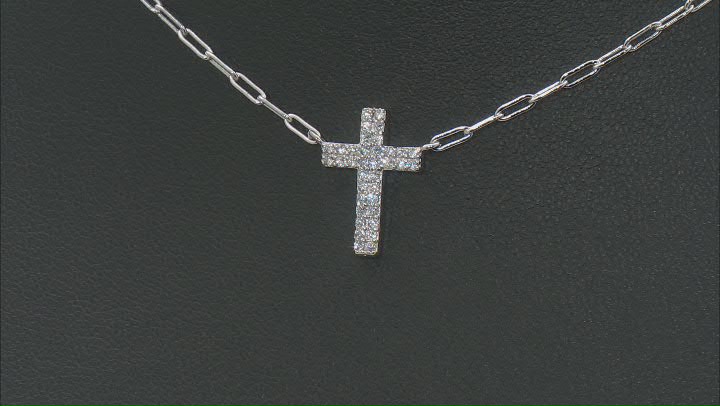 White Cubic Zirconia Platinum Over Sterling Silver Paperclip Cross Necklace 0.32ctw Video Thumbnail