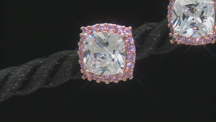 White And Pink Cubic Zirconia Rhodium Over Bronze Stud Earrings 5.77ctw Video Thumbnail