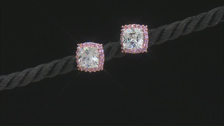 White And Pink Cubic Zirconia Rhodium Over Bronze Stud Earrings 5.77ctw Video Thumbnail