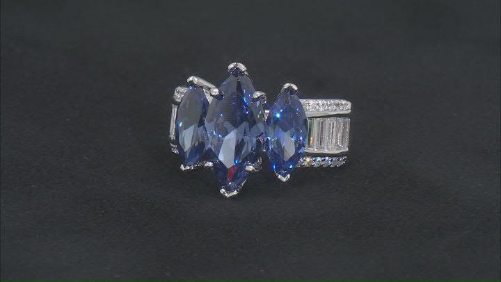 Blue And White Cubic Zirconia Rhodium Over Sterling Silver Ring 7.99ctw Video Thumbnail