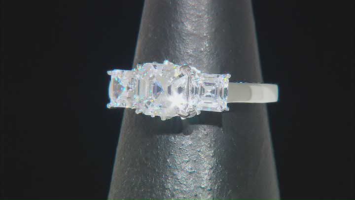 White Cubic Zirconia Rhodium Over Sterling Silver Asscher Cut Ring 4.65ctw Video Thumbnail