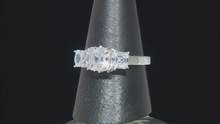 White Cubic Zirconia Rhodium Over Sterling Silver Asscher Cut Ring 4.65ctw Video Thumbnail