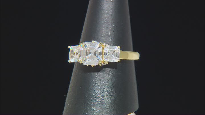White Cubic Zirconia 18k Yellow Gold Over Sterling Silver Asscher Cut Ring 4.65ctw Video Thumbnail