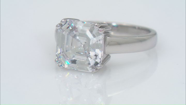 White Cubic Zirconia Rhodium Over Sterling Silver Asscher Cut Ring 6.98ctw Video Thumbnail