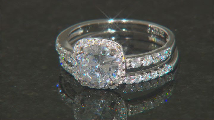 White Cubic Zirconia Rhodium Over Sterling Silver Ring Set 4.14ctw Video Thumbnail