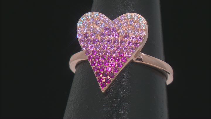 Multi-Gem Simulants 18k Rose Gold Over Silver Heart Ring 0.80ctw Video Thumbnail