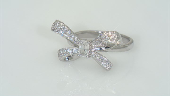White Cubic Zirconia Rhodium Over Sterling Silver Bow Ring 1.17ctw Video Thumbnail