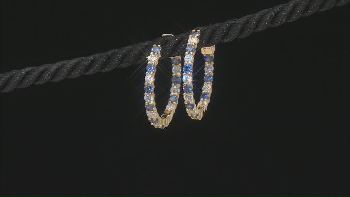 Blue And White Cubic Zirconia 18k Yellow Gold Over Sterling Silver Hoop Earrings 4.58ctw Video Thumbnail