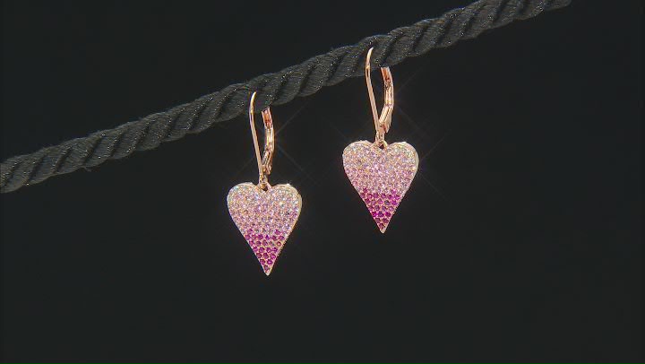 Multi-Gem Simulants 18k Rose Gold Over Silver Heart Earrings 1.51ctw Video Thumbnail