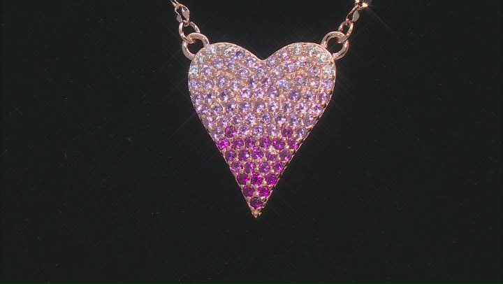 Multi-Gem Simulants 18k Rose Gold Over Silver Heart Necklace 0.80ctw Video Thumbnail
