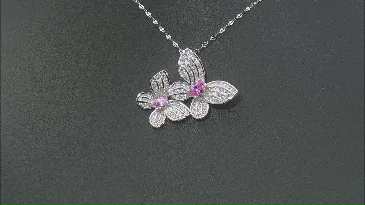 Pink And White Cubic Zirconia Rhodium Over Sterling Silver Butterfly Pendant With Chain 2.23ctw Video Thumbnail