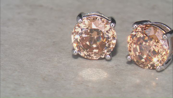 Champagne Cubic Zirconia Platinum Over Sterling Silver Stud Earrings in Velvet Heart Box 4.00ctw Video Thumbnail