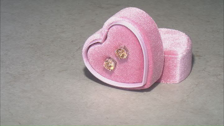 Champagne Cubic Zirconia Platinum Over Sterling Silver Stud Earrings in Velvet Heart Box 4.00ctw Video Thumbnail