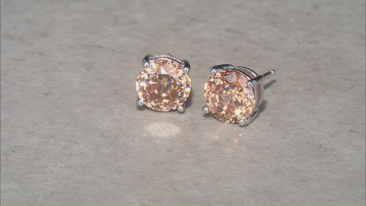 Champagne Cubic Zirconia Platinum Over Sterling Silver Stud Earrings in Velvet Heart Box 4.00ctw Video Thumbnail