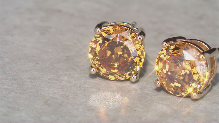 Champagne Cubic Zirconia 18k Yellow Gold Over Silver Stud Earrings in Velvet Heart Box 4.00ctw Video Thumbnail
