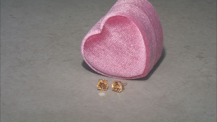 Champagne Cubic Zirconia 18k Yellow Gold Over Silver Stud Earrings in Velvet Heart Box 4.00ctw Video Thumbnail