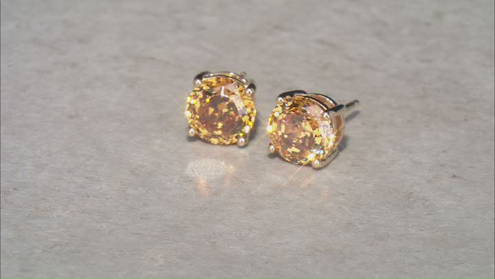 Champagne Cubic Zirconia 18k Yellow Gold Over Silver Stud Earrings in Velvet Heart Box 4.00ctw Video Thumbnail