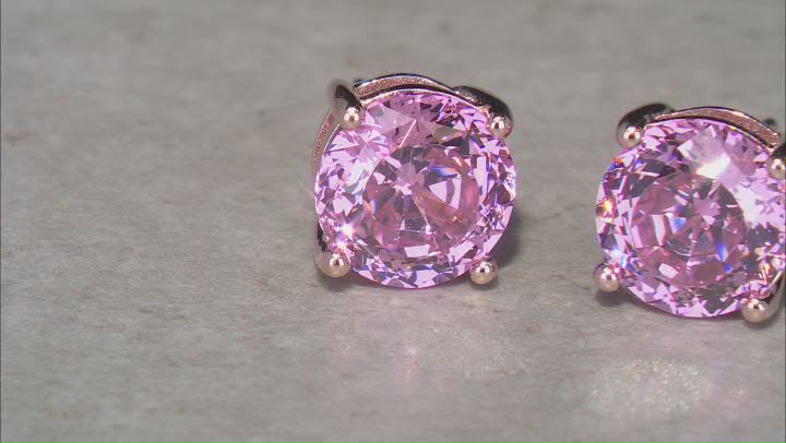 Pink Cubic Zirconia 18k Rose Gold Over Sterling Silver Stud Earrings in Velvet Heart Box 4.00ctw Video Thumbnail