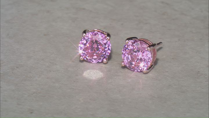 Pink Cubic Zirconia 18k Rose Gold Over Sterling Silver Stud Earrings in Velvet Heart Box 4.00ctw Video Thumbnail