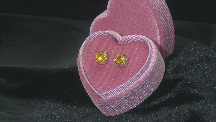 Yellow Cubic Zirconia Platinum Over Sterling Silver Stud Earrings in Velvet Heart Box 4.00ctw Video Thumbnail