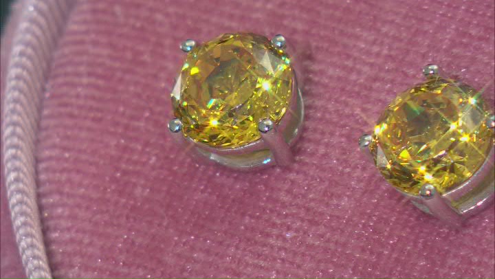 Yellow Cubic Zirconia Platinum Over Sterling Silver Stud Earrings in Velvet Heart Box 4.00ctw Video Thumbnail