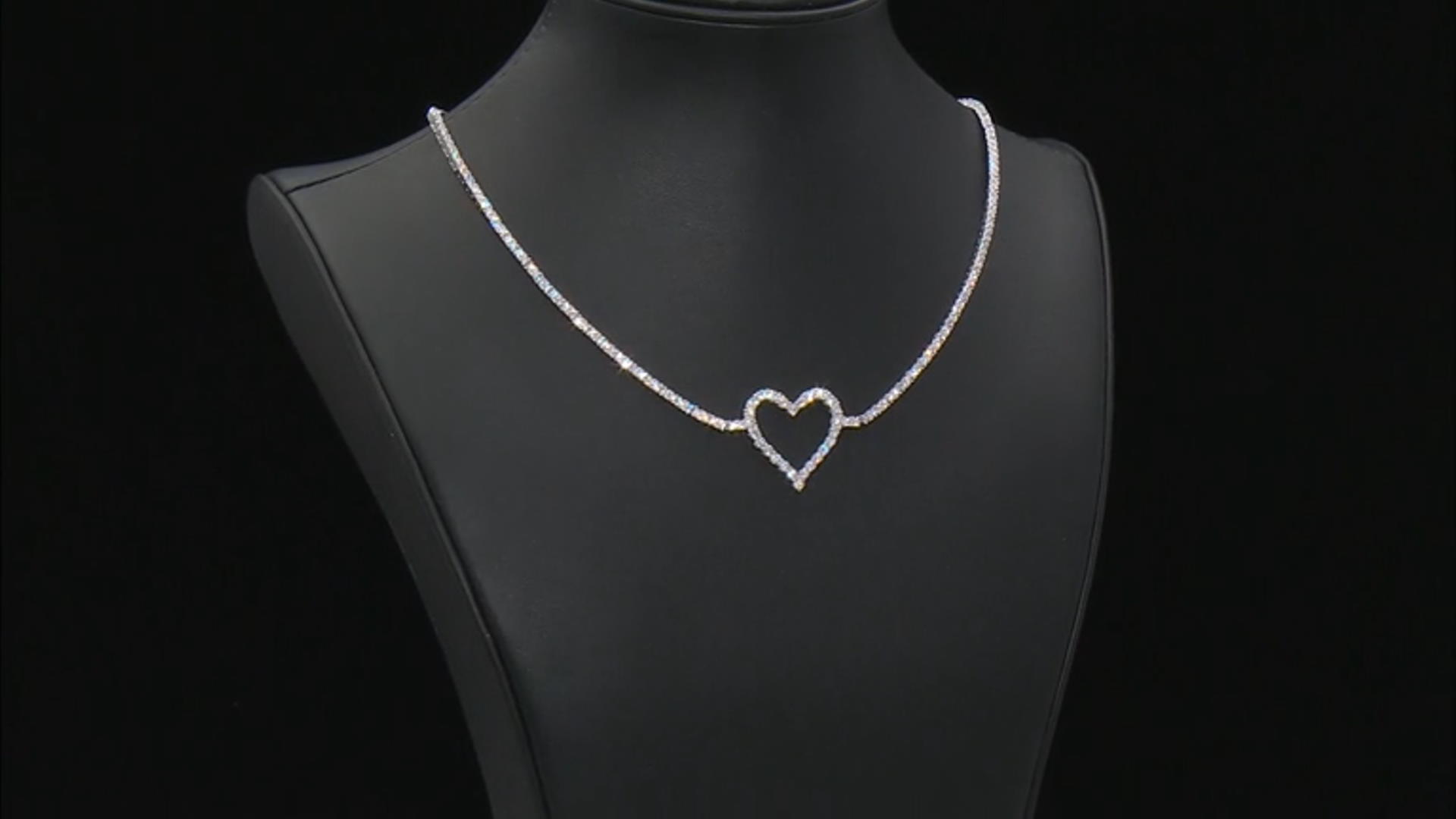 White Cubic Zirconia Rhodium Over Sterling Silver Heart Tennis Necklace 13.27ctw Video Thumbnail