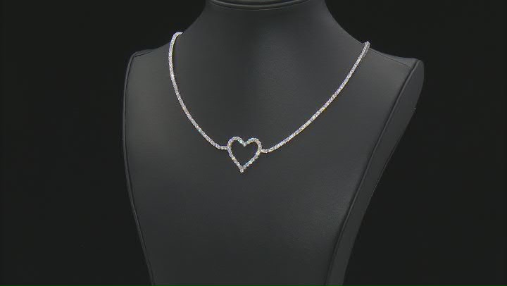 White Cubic Zirconia Rhodium Over Sterling Silver Heart Tennis Necklace 13.27ctw Video Thumbnail