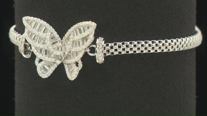 White Cubic Zirconia Rhodium Over Sterling Silver Butterfly Mesh Link Bracelet 2.57ctw Video Thumbnail