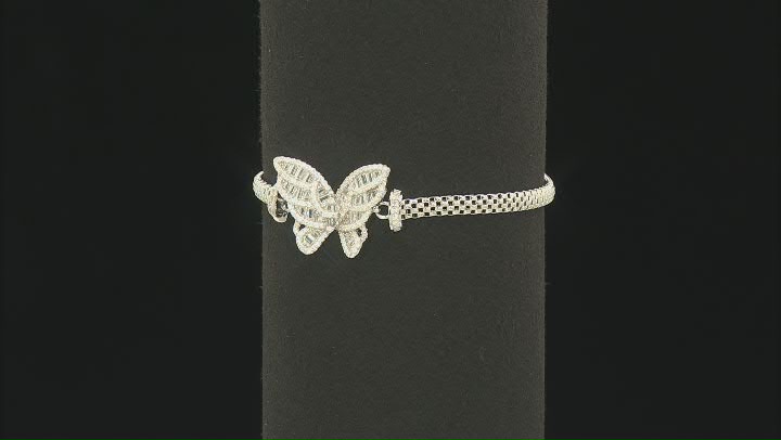 White Cubic Zirconia Rhodium Over Sterling Silver Butterfly Mesh Link Bracelet 2.57ctw Video Thumbnail