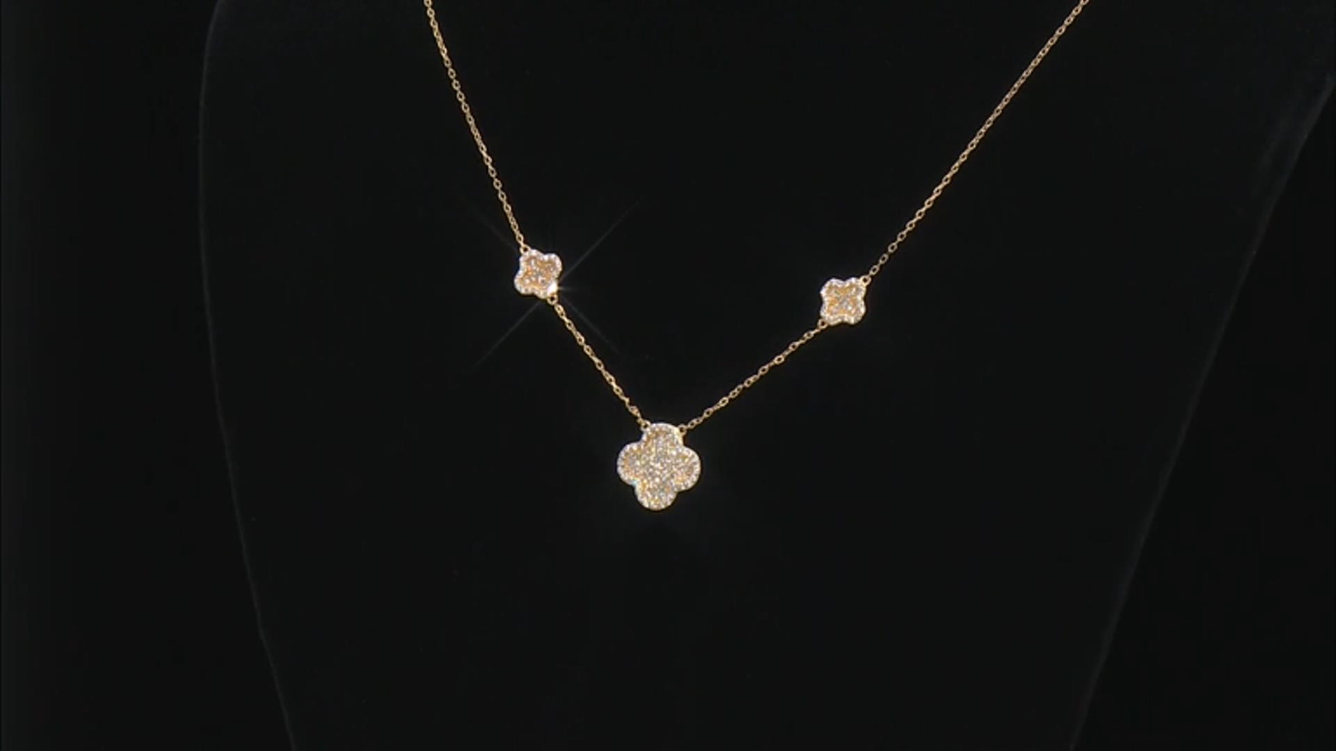 White Cubic Zirconia 18k Yellow Gold Over Sterling Silver Clover Necklace 1.11ctw Video Thumbnail