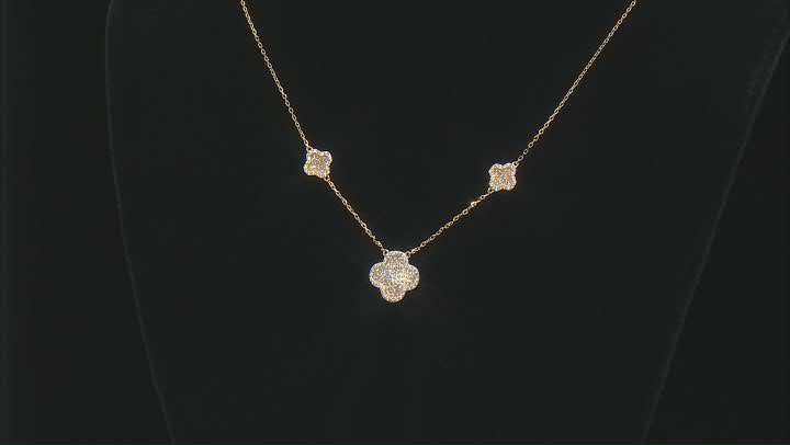 White Cubic Zirconia 18k Yellow Gold Over Sterling Silver Clover Necklace 1.11ctw Video Thumbnail