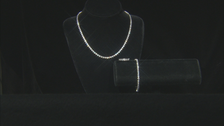White Cubic Zirconia Rhodium Over Sterling Silver Heart Jewelry Set 28.56ctw Video Thumbnail